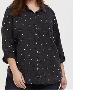 Torrid Dark Blue and White Polka Dot Button-Down Shirt 2X Casual Comfortable
